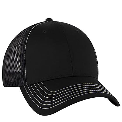 Ashen Fane 6 Panel Low Profile Contrast Vertical Mesh Back Snapback Hat - color: Black Ver.1