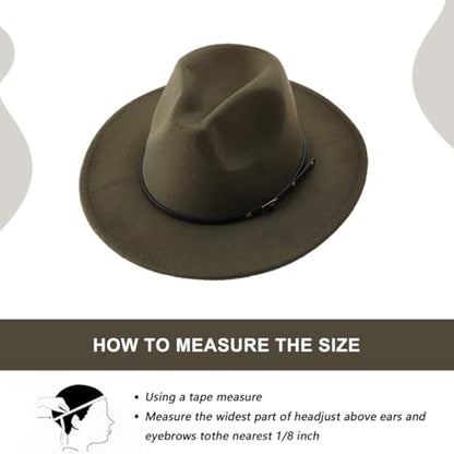 Unisex Womens Mens Adjustable Classic Wide Brim Belt Buckle Fedora Hat Felt Panama Hat Church Jazz Cap - color: Army Green, size: Medium-Large