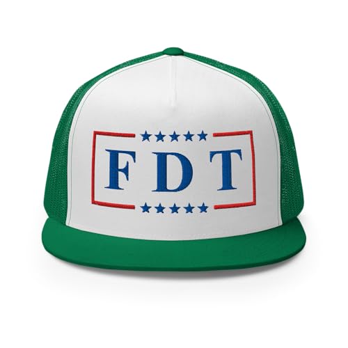 NX FDT Embroidered Flat Bill Trucker Hat High Crown Adjustable FDT Hat - color: Kelly/ White/ Kelly