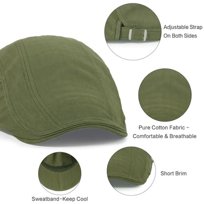 3Pcs Cotton Newsboy Hat for Men Cool Adjustable Flat Cap - color: Black+navy+armygreen