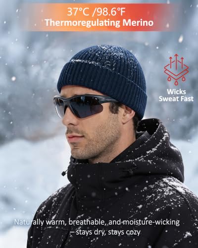 100% Merino Wool Fisherman Beanies for Men Winter Beanie Skull Cap - color: Dark Blue