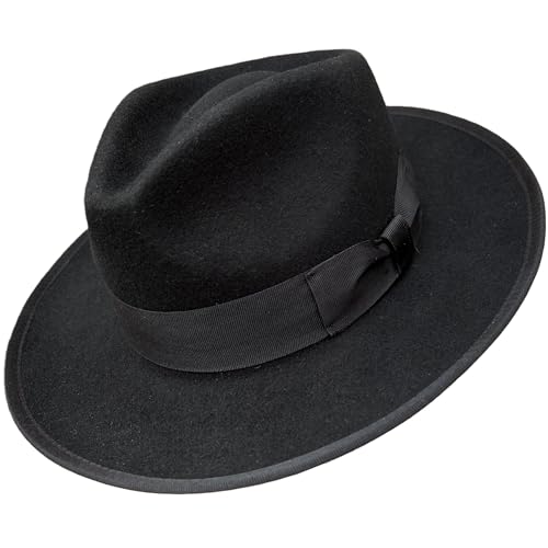 Soft Wool Crushable Mens Fedora Hats for Men Women Black Dress Rolled Wide Brim Hat