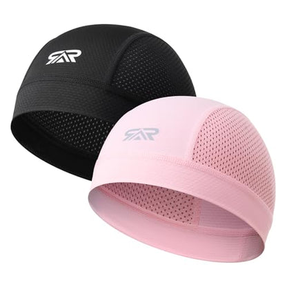 SUNMECI 2-Pack Breathable Skull Cap Mesh Helmet Liner for Men Women - color: Black+pink
