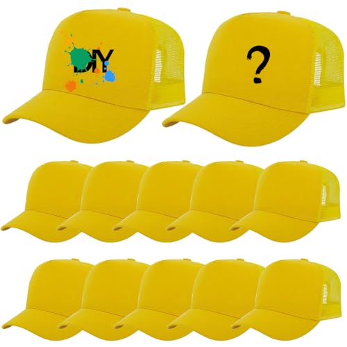 ZH 12 Pack Seamless Mesh Back Baseball Caps, 5 Panel Trucker Hats Bulk for Men and Women，Blank Caps - color: Yellew