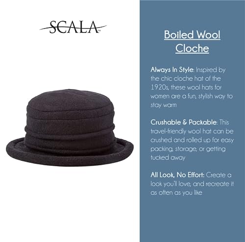 Scala Collezione Women's Boiled 100% Wool Cloche Hat - color: Charcoal
