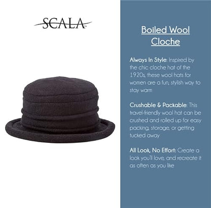 Scala Collezione Women's Boiled 100% Wool Cloche Hat - color: Grey