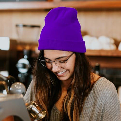 Rosoz Beanie for Men Women Cuffed Knit Hat Winter Beanies Skull Cap Unisex - color: Deep Purple