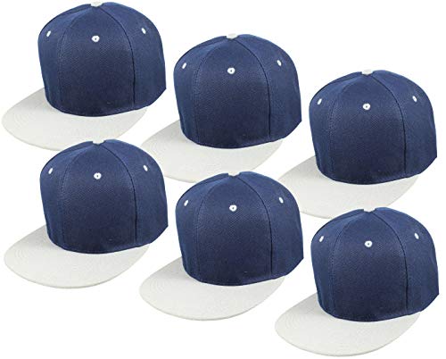 Gelante Plain Blank Flat Brim Adjustable Snapback Baseball Caps LOT 6 Pack - color: Navy/Grey