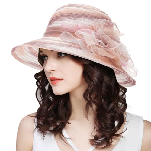Women's Organza Kentucky Fascinator Hat Cocktail Tea Party Wedding Sun Hat - color: Pink