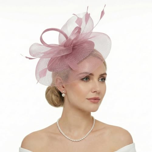 tiggell Fascinators Tea Party Hat for Women, Fascinator with Pillbox Hat - color: Nude Pink