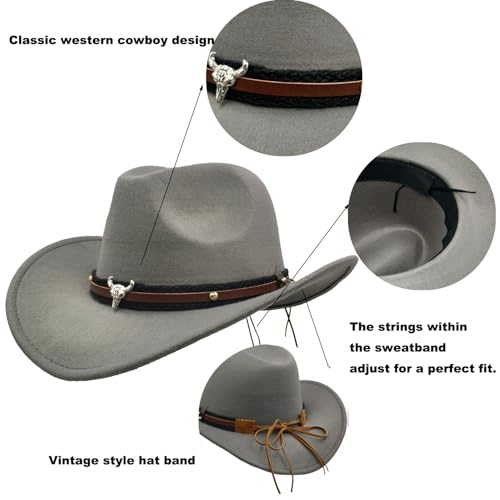 Men & Women's Fur Felt Cowboy Hat Wide Brim Western Outback - color: Grey