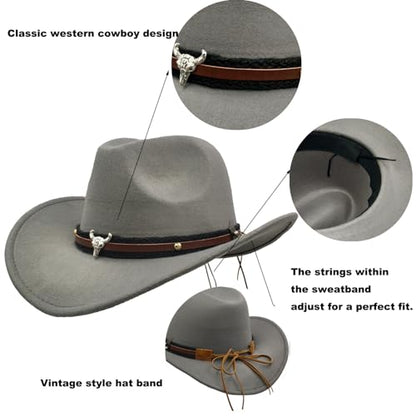 Men & Women's Fur Felt Cowboy Hat Wide Brim Western Outback - color: Grey
