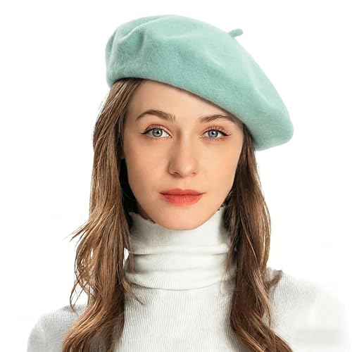 ZLYC Wool French Beret Hat Solid Color Classic Artist Cap for Women - color: Light Blue