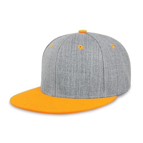 CHOK.LIDS Classic Snapback Flat Bill Hat Blank Adjustable Baseball Cap - color: Heather Grey/Gold