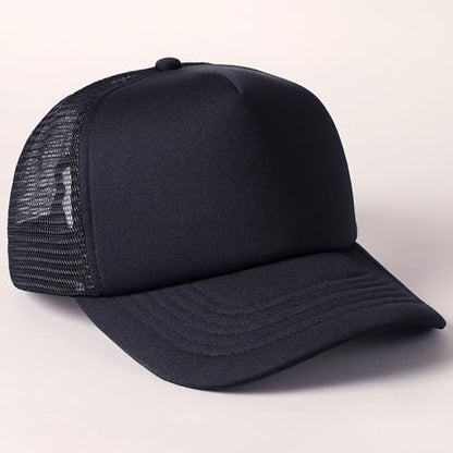 MIRMARU 5 Panels Blank Foam Front Two Tone Solid Trucker Mesh Back Baseball Cap with Adjustable Snapback Strap - color: Solid-navy