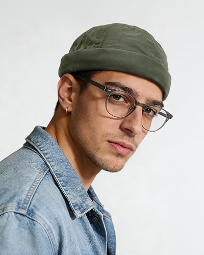 Croogo Cotton Brimless Hat for Men Rolled Cuff Docker Cap Casual Worker Hat - color: Gd30-green