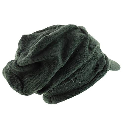 Armycrew Deep Crown Wrinkled Knit Slouch Rasta Beanie Visor - color: Dark Green