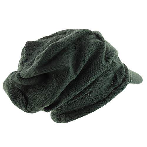 Armycrew Deep Crown Wrinkled Knit Slouch Rasta Beanie Visor - color: Dark Green