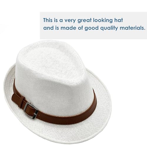Straw Fedora Hat for Men Panama Hat Short Brim Summer Sun Hat - color: A-white