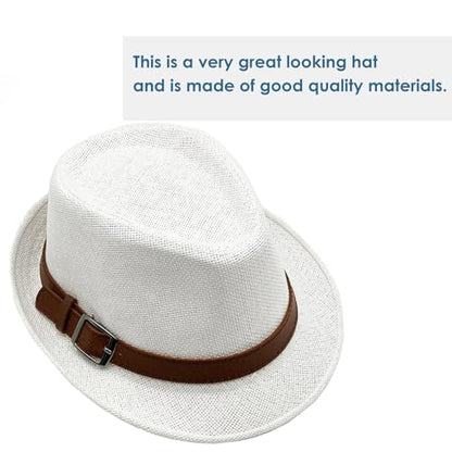 Straw Fedora Hat for Men Panama Hat Short Brim Summer Sun Hat - color: A-white