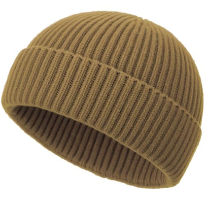 Wool Fisherman Beanies for Men Knit Fall Winter Beanie Hat Skull Cap - color: Khaki