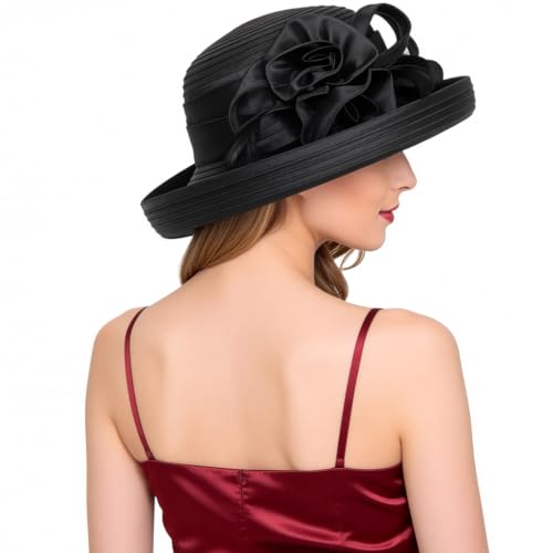 Ruphedy Women Derby Church Dress Bucket Hat Fascinators Tea Party Wedding Hat - color: Sd702-black