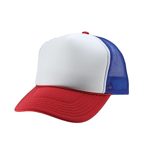 The Vintage Year High Crown Foam Mesh Camouflage Trucker Hat Baseball Cap - color: Red/White/Royal