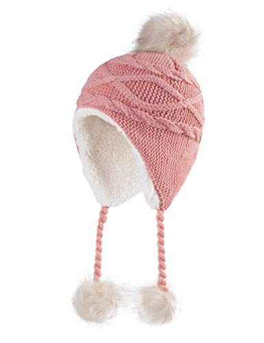 Home Prefer Girls Sherpa Earflaps Hat Toddler Baby Knit Beanie Fuzzy Peruvian Cold Weather Warm Winter Hat - color: Pink, size: Medium