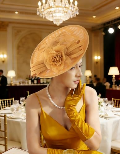 Unpifolov Fascinators Hats Elegant Women Flower Mesh Feathers Wedding Cocktail Bride Headband for Derby Hat Tea Party - color: Ginger