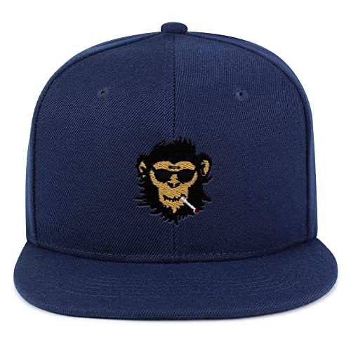 Smoking Monkey Hip-Hop Snapback Hat Embroidered Baseball Cap Wild Animal Funny - color: 08. Navy