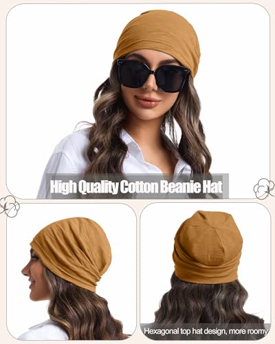 100% Cotton Summer Beanie for Men Women, Thin Soft Slouchy Beanies - color: 1pcs-gold Brown, size: Medium
