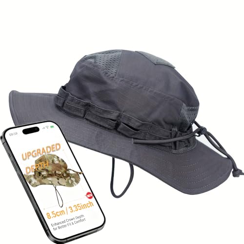 Sun Hat Breathable Boonie Hats for Men Women Fishing Safari Bucket Hat Cap Hunting Outdoor Hiking Camping - color: Grey-1