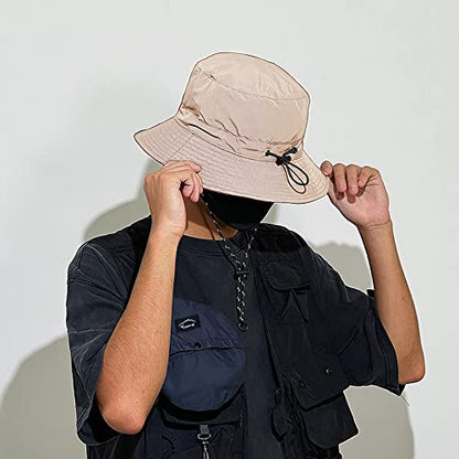 Waterproof Bucket Hat for Women and Men - UV Protection Beach Sun Hat Fishing Safari Boonie Hat Rain Hat Adjustable Packable - color: Beige - Waterproof