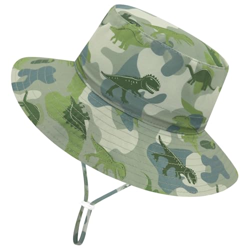 Sarfel Baby Sun Hat Summer Baby Boy Hats UPF 50+ Sun Protection Toddler Hat Bucket for Baby Girl Adjustable Kid Cap - color: Army Green Camo Dinosaurs, size: 6-24 Months