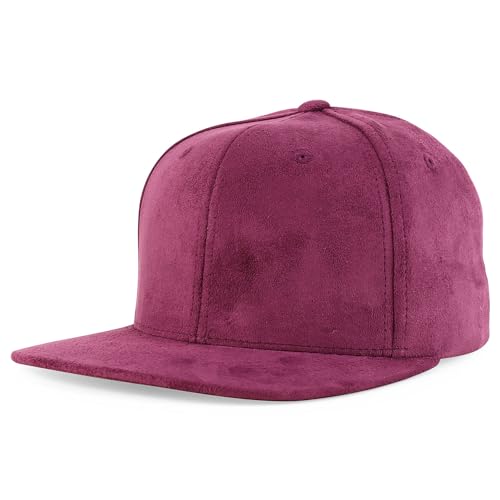 Trendy Apparel Shop Plain Suede Flat Bill Snapback Cap - color: Wine