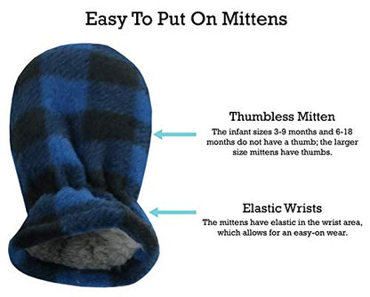N'Ice Caps Toddler Baby Boys Flap Hat Mitten Set Fleece Sherpa Lined - color: Royal Buffalo Plaid Gray, size: 6-18 Months
