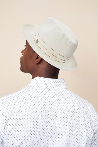 Pineapple&Star Genoa Fedora Bucket Sun Straw Beach Hat Fine Braid UPF50+ Unisex - color: Off-white Loawe, size: Large