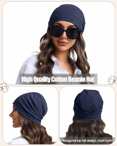 100% Cotton Summer Beanie for Men Women, Thin Soft Slouchy Beanies - color: 1pcs-navy Blue, size: Large