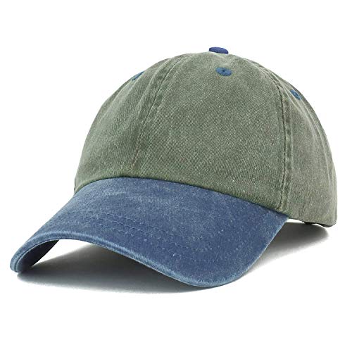 Trendy Apparel Shop Low Profile Unstructured Pigment Dyed Two Tone Baseball Cap - color: Olive Navy