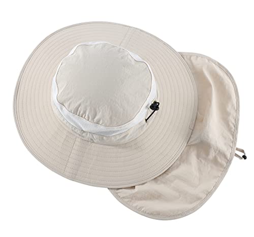 Home Prefer Outdoor UPF50+ Mesh Sun Hat Wide Brim Fishing Hat with Neck Flap Sun Hat for Men Women - color: Beige