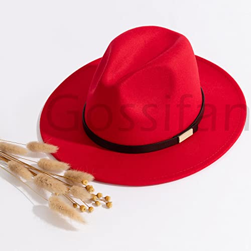 Fedora Hats for Men Wide Brim Panama Hat with Classic Belt - color: Red