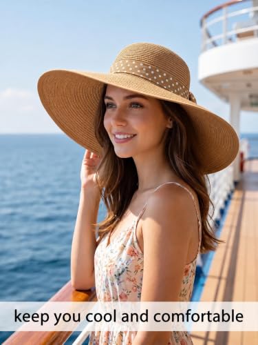Sun Beach Straw Hats for Women, Summer Wide Brim Hat - color: Khaki, size: X-Large