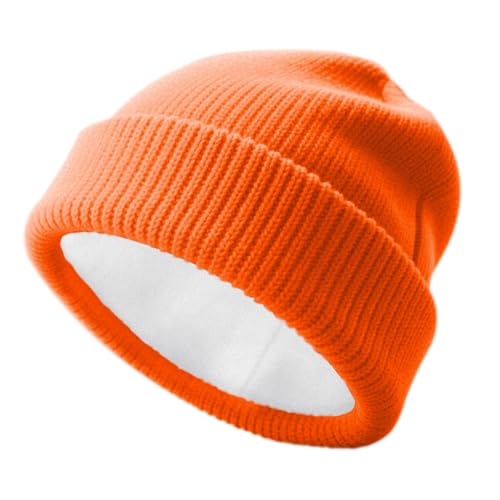 Unisex Winter Beanie for Men Women Soft Fleece Lined Warm Knit Hat - color: Orange