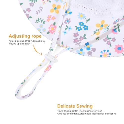 Baby Girl Sun Hat Toddler Beach Hats with UPF 50+ Protective Infant Summer Hat with Wide Brim Baby Girls Bucket Hat - color: Pink Stripe + Beige Stripe, size: 0-6 Months