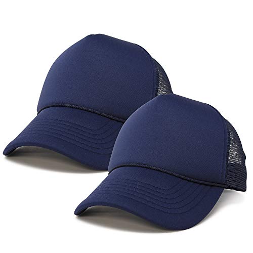 DALIX Solid Blank Trucker Hats Caps 2 Pack - color: Navy Blue