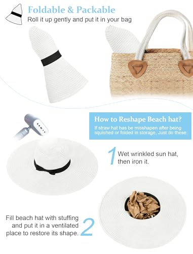 Floppy Sun Hats for Women, Summer Wide Brim Straw Beach Hat - color: Off-white, size: Large