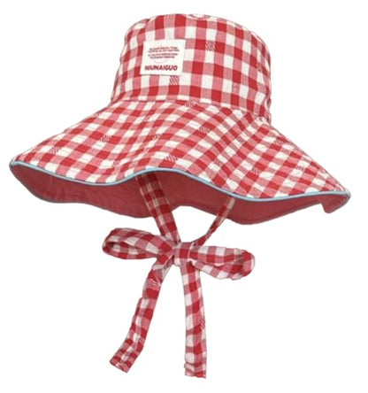 Sun Hats for Women Reversible Plaid Sun Cap Bucket Hat Wide Brim UV Protection Beach Hats 2025 Summer Travel Cap Fishing Hat - color: Red