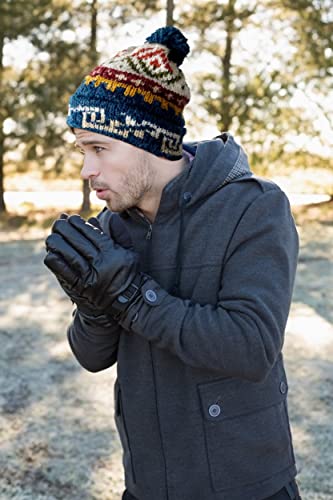TINKUY Peru Alpaca Wool Winter Beanie, Handmade Bobble Hat, Unisex, One Size - color: Steel Blue