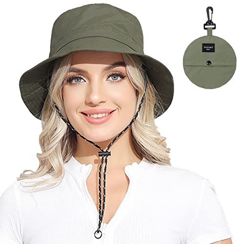 Packable Bucket Hat for Women Waterproof UV Protection Sun Hat - color: Army Green
