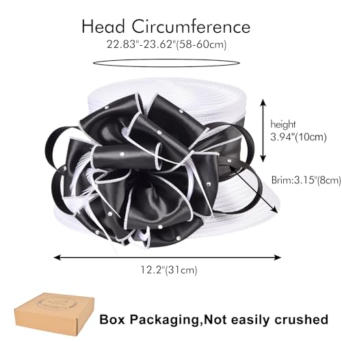 2026 Bucket Hats for Women Ladies Girls, Autumn Winter Fascinator Hat for Derby Kentucky Church Bridal UV Protection - color: A-4585b-white/Black